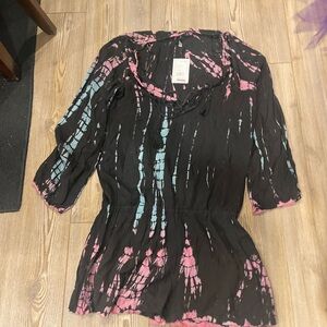 Raviya Black and Pink Tie-Dye Tunic
